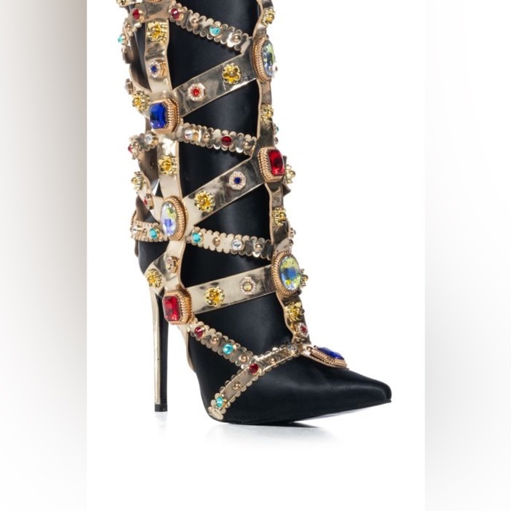 •MARTINEZ• Embellished Gem Black Stiletto Bootie by Azalea Wang - Picture 5 of 5